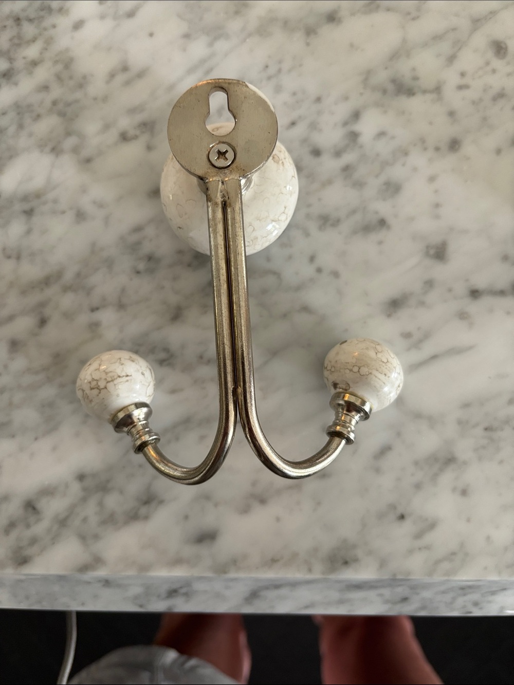 White Ceramic and Silver Wall Hook Trio - Home Wall Decor - Picture 2 of 3